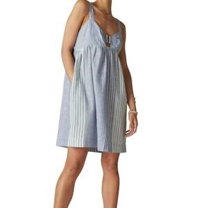 Lucky Brand Dress Size XXL Blue White Cutout Babydoll Sundress Sleeveless Summer